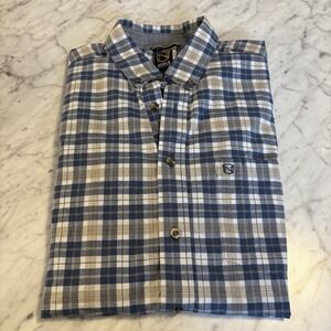 Noble Outfitters Men's Large Short Sleeve Button Down White and Gray Plaid Shirt